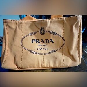 Prada Orange Canapa Canvas Tote with Logo